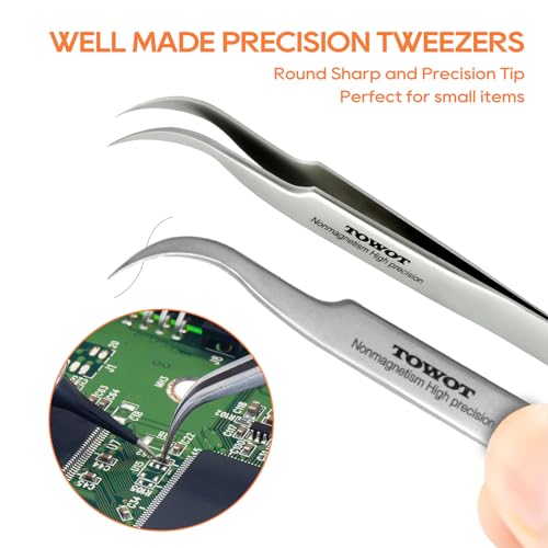 Precision Tweezers, Stainless Steel Pointed Ultrafine Tweezers for Craft, Electronics, Soldering, Experimental Work, Jewelry-Making, Non-Magnetic Industrial Tweezers, by TOWOT - size: 110mm