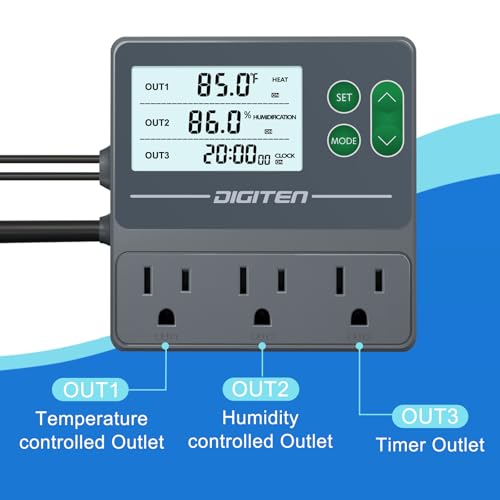 DIGITEN Temperature and Humidity Controller with Timer,3 Outlet Dual Probes | 3-Stage Outlet Control Temp,Humidity & Timer Separately,Digital Thermostat Outlet for Reptile,Aquariums,Mushroom,Greenhouse