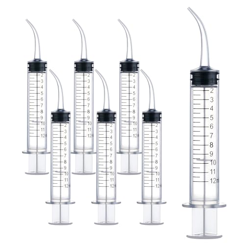 7Pack Wisdom Teeth Dental Syringe, 12ml/cc Curved Tip & Measurement | Curved Dental Irrigation Syringes, Disposable Sealed for Tooth Care, Oral Tonsil Stone, Feeding - style: 12ml/cc Curved Tip