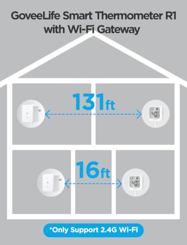 GoveeLife WiFi Refrigerator Thermometer 1-Pack with Gateway & LCD Display | Freezer alarm fridge monitor with app alerts & anti-false, 197ft range, 2-yr data export. For freezer/fish tank/hot tub - style: BT Gateway+1 Sensor