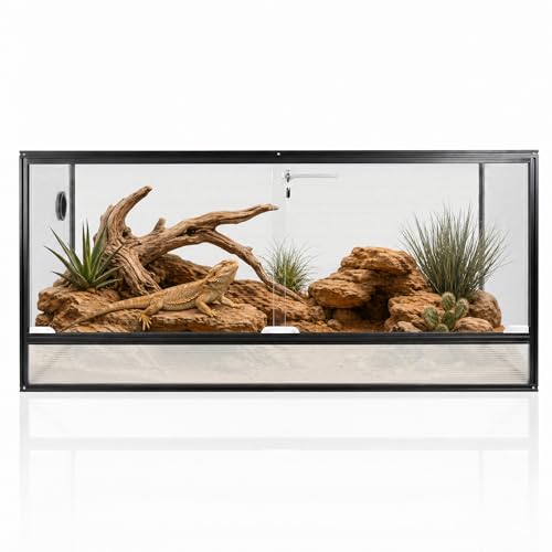 120 Gallon Bearded Dragon Tank, 48x24x24 Reptile Enclosure | 4x2x2 Reptile Terrarium, Aluminum Frame, 304 Stainless Steel Mesh Top,Tempered Glass Sliding Doors, Stackable Design