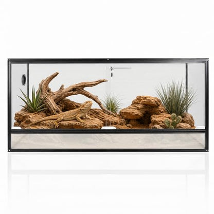 120 Gallon Bearded Dragon Tank, 48x24x24 Reptile Enclosure | 4x2x2 Reptile Terrarium, Aluminum Frame, 304 Stainless Steel Mesh Top,Tempered Glass Sliding Doors, Stackable Design