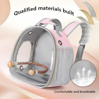 Small Bird Travel Backpack Carrier Cage, Backpack to Transport Backpack Carrier with Metal Tray Stand Perch for Parakeet Cockatiel Budgies Vet Carry Book Bag Green - color: Pink