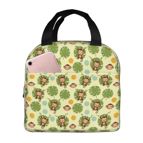 Women Monkey Palm Print Insulated Cooler Tote Bag | Cute Monkey Palm Leaves Yellow, Thick Foam Insulated Tote, Water-Resistant, Perfect for Hiking & Beach - color: Pattern (846)
