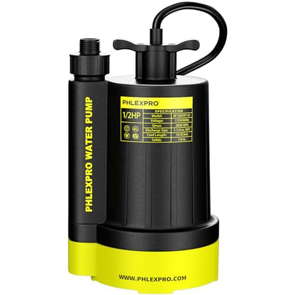1/2HP Automatic Submersible Sump Pump, 5300 GPH Water Pump | 3/4" Garden Hose Check Valve Adapter, 2650 GPH Water Removal for Swimming Pool Cover Hot Tubs Flooded House Basement - color: Black-yellow