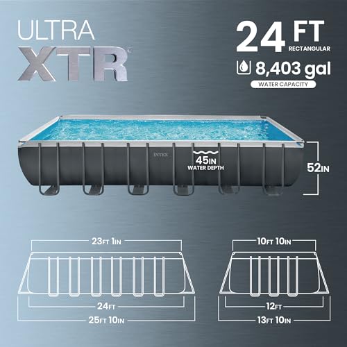 INTEX Ultra XTR 24ft x 12ft 52 in Above Ground Swimming Pool Set w/Pump | 26363EH - 2100 GPH Sand Filter Pump, Ladder, Pool Cover & Ground Cloth Included - Strong Galvanized Steel Frame - size: 24' x 12', style: Sand Filter Pump