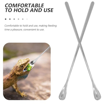 POPETPOP Sturdy Stainless Steel Feeding Spoon Small Pet Food Scoops for Gecko Lizard - color: As Shown