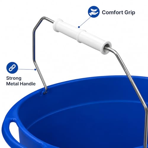 12 Quart Plastic Oval Bucket, Blue Multi-Purpose Utility Pail for Cleaning, Storage, Rinsing, Laundry, Car Wash, Home, Garage, Indoor and Outdoor Use