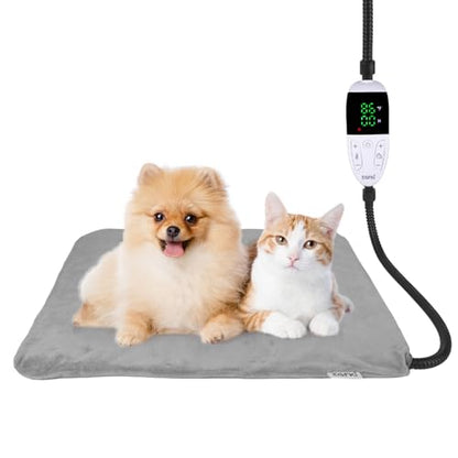 Pet Heating Pad for Cats & Small Dogs with 12 Adjustable Temperature, Waterproof & Chew Resistant Cat Heating Pad with Timer, Heated Cat Bed with Fleecy Cover (S: 20” x 16”) - size: S: 20” x 16”