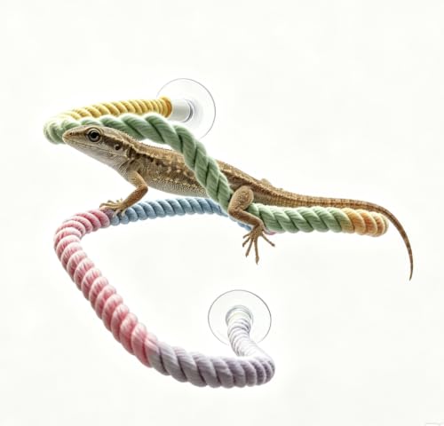 Gradient Cotton Rope Bendable Climbing Vine with Suction Cups, Flexible Twisted Bird Perch & Reptile Decor for Parakeet Cockatiel Parrot Ball Python Corn Snake Lizard Gecko