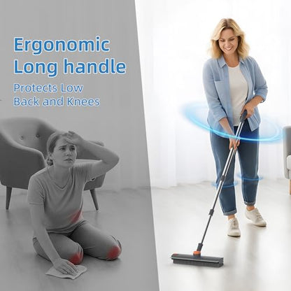 Floor Scrub Brush with Long Handle, 3 in 1 Scrape and Heavy-Duty Stiff Bristle Floor Scrubber Brush Broom with Squeegee and Tweezer for Cleaning Grey - color: Gray