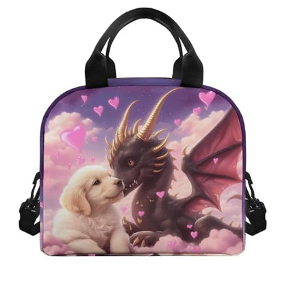 Dragon Lunch Box Girls Golden Retriever Lunch Bag Heart Insulated Lunch Box Outdoor Camping Lunchbox Picnic Lunchbox with Shoulder Straps Student Lunch Boxes - color: Dragon Golden Retriever