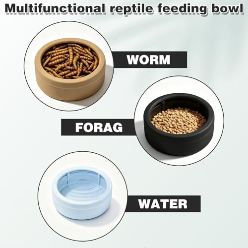 6Pcs Dish Reptile Food Worm Water Feeder, Escape Proof Feeding Bowl for Bearded Dragon Jumping Spider Gecko Lizard Chameleon, Anti-Spill Plastic Mealworm Cup, 2.83 Inch, 3 Colors