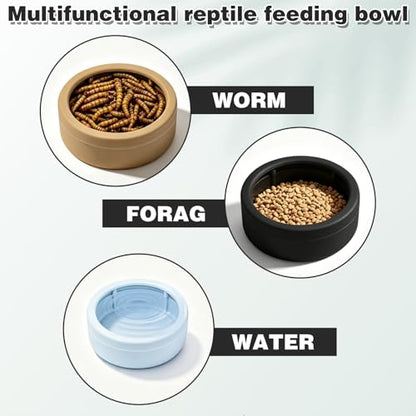 6Pcs Dish Reptile Food Worm Water Feeder, Escape Proof Feeding Bowl for Bearded Dragon Jumping Spider Gecko Lizard Chameleon, Anti-Spill Plastic Mealworm Cup, 2.83 Inch, 3 Colors