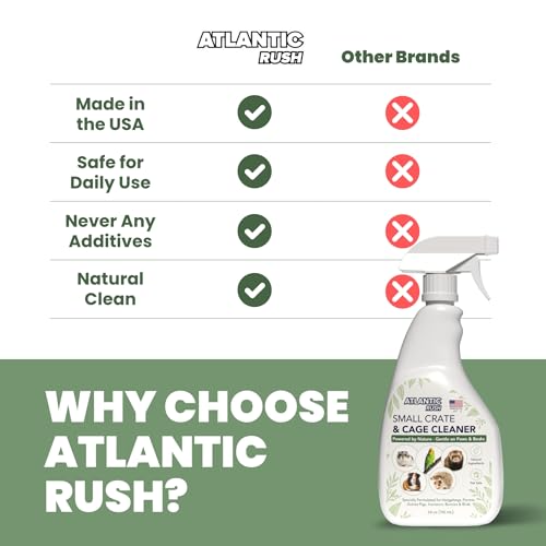 Atlantic Rush Small Animal Cage Cleaner Spray- 24oz Bottle Cage and Crate Cleaner for Guinea Pig, Hamster, Rabbit, Ferret, & Birds- Cage Cleaning Supplies Odor Eliminator