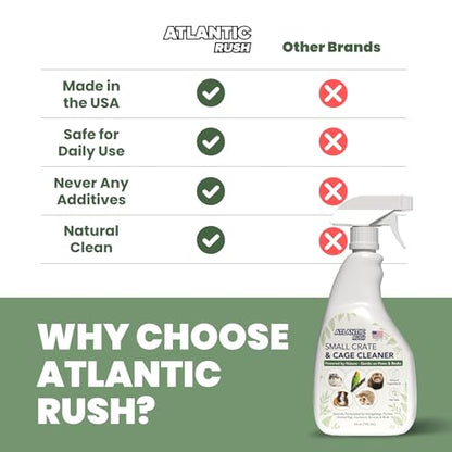 Atlantic Rush Small Animal Cage Cleaner Spray- 24oz Bottle Cage and Crate Cleaner for Guinea Pig, Hamster, Rabbit, Ferret, & Birds- Cage Cleaning Supplies Odor Eliminator