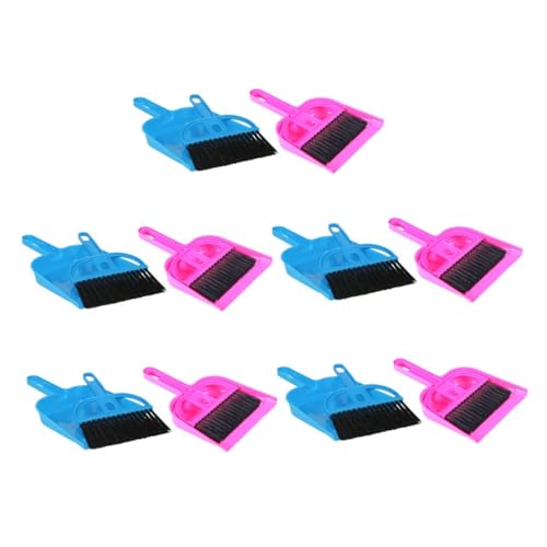 Uonlytech Mini Dustpan and Brush Set 10pcs for Small Pet Cage Cleaning, Compact Handheld Broom and Dustpan Kit for Hamster, Chinchilla, Hedgehog, Reptile Habitats, Bright Pink and Blue