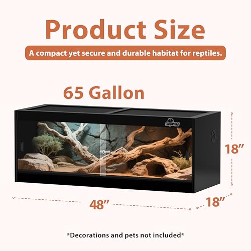 65 Gallon PVC Reptile Enclosure, RepWild 48"x18"x18" Terrarium/Tank with Heavy-Duty Screen Top, Glass Sliding Doors & Lock for Bearded Dragons, Ball Python, Geckos, Lizards - size: 48"W x 18"D x 18"H