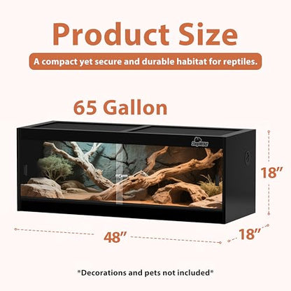 65 Gallon PVC Reptile Enclosure, RepWild 48"x18"x18" Terrarium/Tank with Heavy-Duty Screen Top, Glass Sliding Doors & Lock for Bearded Dragons, Ball Python, Geckos, Lizards - size: 48"W x 18"D x 18"H