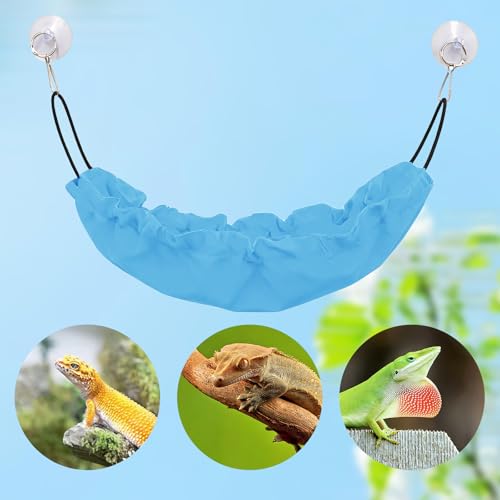 Gecko Tank Accessories, Reptile Hammock with Elastic Rope and Suction Cups, Terrarium Accessories for Crested Gecko, Leopard Gecko, Little Snake - color: Blue