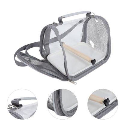 Lightweight Portable Bird Carrier Cage with Wood Perch and Plastic Bag for Parrot and Lizards, Easy Cleaning and Robust Structure Travel Carrier for Outdoor Adventures and Takeout