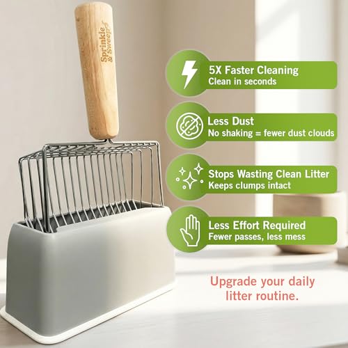 Sprinkle & Sweep: Litter Box Speed Shifter - 2 Pack - Metal Scoop, Comfortable Wood Grip, Washable Stand, Efficient Cleaning, Cat & Pet Maintenance - style: 2-Pack Sifter