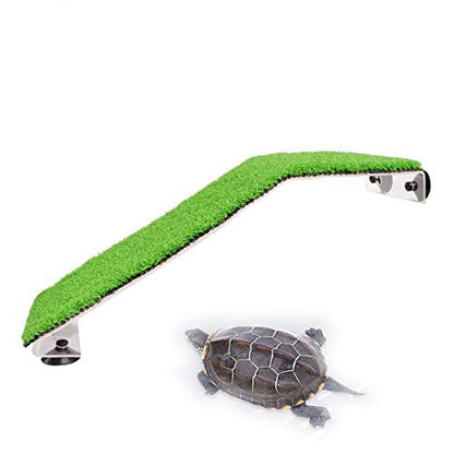 Saim Turtle Basking Platform Acrylic Reptile Ramp with Fake Grass Resting Terrace for Aquatic Turtles, Frogs, Newts, Salamanders and Axolotls - Small - color: Small: 8.7inch Lenght