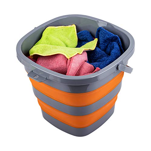2 Pack Collapsible Plastic Bucket with 2.6 Gallon (10L) Each, Foldable Rectangular Tub for House Cleaning, Space Saving Outdoor Waterpot for Garden or Camping, Portable Fishing Water Pail - size: 2.6 Gal / 10L