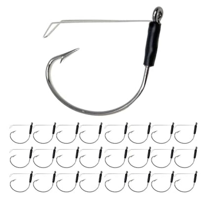Reaction Tackle Wide Gap Wacky Hooks, Weedless Worm Hooks for Bass, High Carbon Steel Hooks for Stick Worm Soft Plastics, Neko Rig and Finesse Fishing (25-Pack) - size: #1/0 Wire Guard