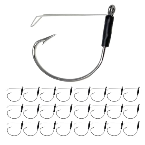 Reaction Tackle Wide Gap Wacky Hooks, Weedless Worm Hooks for Bass, High Carbon Steel Hooks for Stick Worm Soft Plastics, Neko Rig and Finesse Fishing (25-Pack) - size: #2/0 Wire Guard