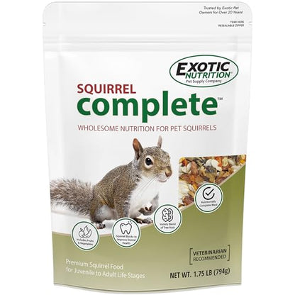 Exotic Nutrition Squirrel Complete (1.75 lb.) - Healthy Natural Food - Nutritional Diet for Pet & Captive Squirrels - Ground, Grey, Flying Squirrels, & Chipmunks - size: 1.75 Pound (Pack of 1)