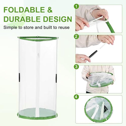 M METERXITY Butterfly Habitat Cage Terrarium, Outdoor Collapsible Mesh Pop-up with Zipper Protection for Breeding Butterfly/Ladybug, Mesh Plant Enclosure [White with Green, 12 x 12 x 24 Inch] - size: 12 x 12 x 24 Inch