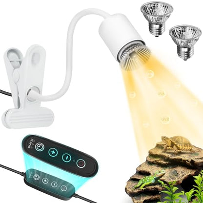 GOZILLA Reptile Heat Lamp, Turtle Lamp with 360° Goose Neck Rotatable Timing & Dimming Cycle Timer, 25W+50W UVA/UVB Reptile Light Bulbs for Reptiles and Amphibian Tanks, Terrariums and Cages.(White) - color: Goose Neck-White