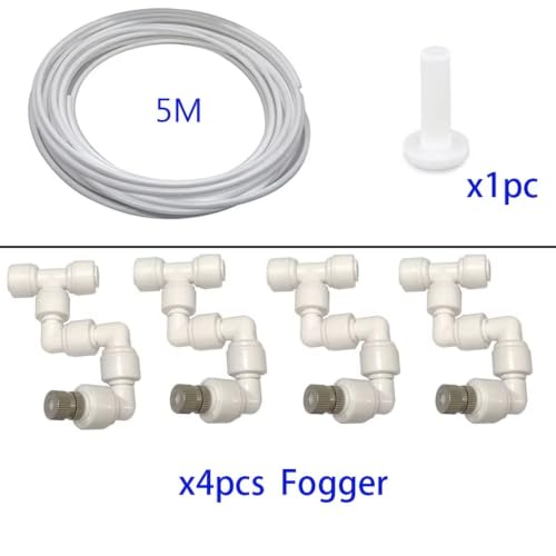 360 Adjustable Universal Spray Misting Nozzle Kit with 5M Hose for Garden Greenhouse Irrigation System Aquarium Reptile Humidity(5M 4Foggers White) - color: 5M 4Foggers White