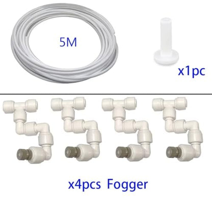 360 Adjustable Universal Spray Misting Nozzle Kit with 5M Hose for Garden Greenhouse Irrigation System Aquarium Reptile Humidity(5M 4Foggers White) - color: 5M 4Foggers White