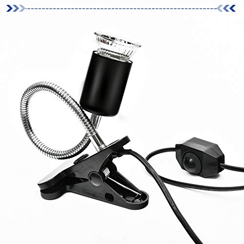 Techsea Reptile Heat Lamp with 360° Rotatable Clips, UVA + UVB Spectrum, 2 Light Bulbs (Black-1 Pack) - color: Black-1 Pack