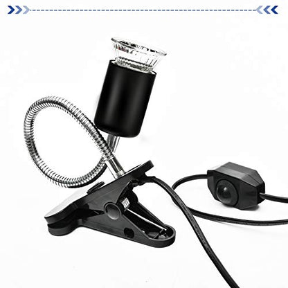 Techsea Reptile Heat Lamp with 360° Rotatable Clips, UVA + UVB Spectrum, 2 Light Bulbs (Black-1 Pack) - color: Black-1 Pack