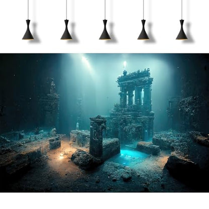 Fantasy Lost Underwater City Aquarium Background Misty Ancient Temple Stone Columns Fish Tank Background Under Water Magical Foggy Ruined Atlantis Buildings Reptile Tank Enclosure Backgrounds 36x18in - color: Light Blue, size: 36(W)x18(H)inches/ 90(W)*45c