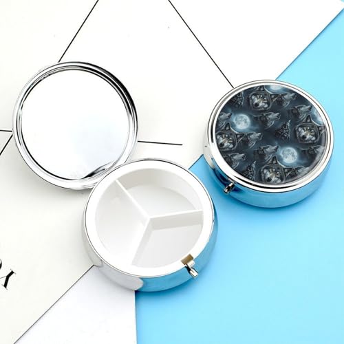 Pocket Medicine Case, Full Moon Wolf Round Small Organizer, Waterproof Pill Box for Vitamins, Travel Holder Purse Carry for Commute - color: Style (609)