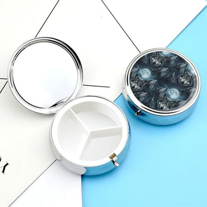 Pocket Medicine Case, Full Moon Wolf Round Small Organizer, Waterproof Pill Box for Vitamins, Travel Holder Purse Carry for Commute - color: Style (609)