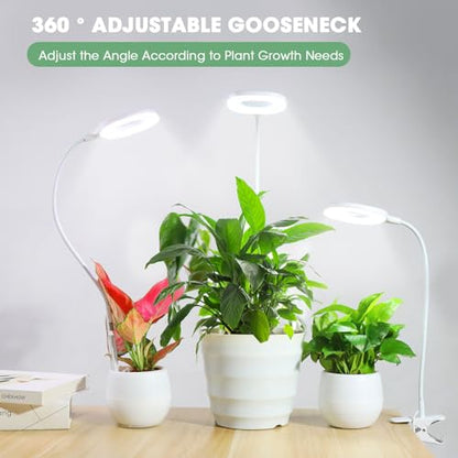 Full Spectrum Clip On LED Grow Lights for Indoor Plants | 4/8/12H Auto Timer, 3 Spectrum Modes, 10 Dimmable Levels, Adjustable Gooseneck, Remote Control, For Small Plants