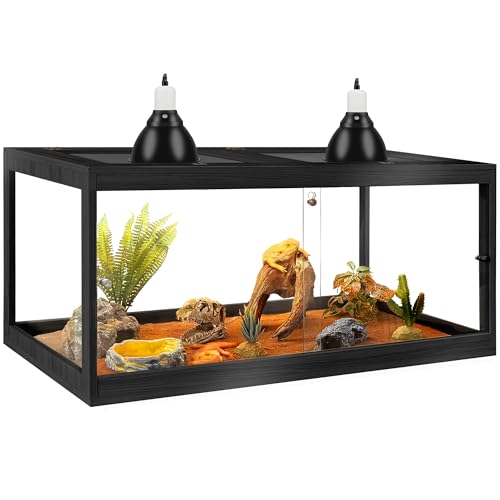 Bearded Dragon Tank,Tempered Glass Reptile Tank with Mesh Roof and Front Sliding Door,Anti-Scratch Lizard Tank,Spacious Reptile Enclosure for Snakes,Lguanas (Black, 81Gallons,48"x20"x20") - color: Black, size: 81Gallons,48"x20"x20"