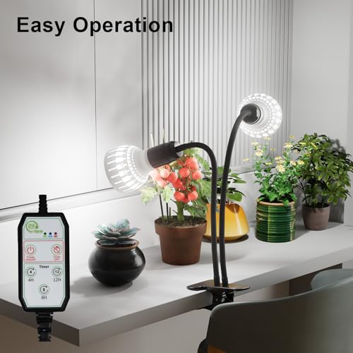 Grow Light,24W (160Watts Equiv) 5000K White Full Spectrum LED Growing Lamp Clip on Desk for Indoor Plants,Bulbs Replaceable & Non-dimmable (Black, 160W) - size: 160W