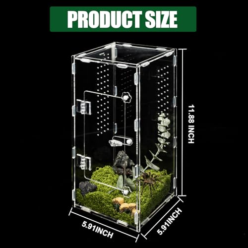 Acrylic Jumping Spider Enclosure, Reptile Terrarium Enclosure with Front Opening Door, 5.91×5.91×11.88 Inch Reptiles Habitat Tank Breeding Box for Tarantula Insect Snake Lizard - color: 5.91×5.91×11.8