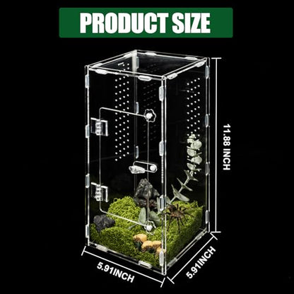 Acrylic Jumping Spider Enclosure, Reptile Terrarium Enclosure with Front Opening Door, 5.91×5.91×11.88 Inch Reptiles Habitat Tank Breeding Box for Tarantula Insect Snake Lizard - color: 5.91×5.91×11.8
