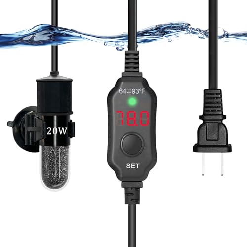 YukiHalu Super Mini Aquarium Heater, 10W 20W 30W Adjustable Fish Tank Heater with External Controller, Overheating Protection, Digital Display, Used for 0.5-3 Gallons(20 watts) - size: 20 Watts
