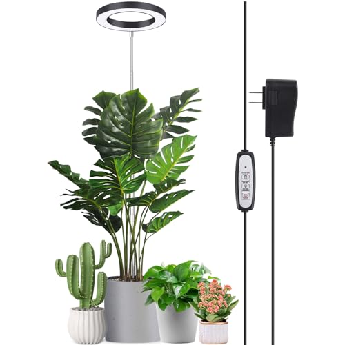 LORDEM Black Full Spectrum LED Grow Light, 72 LEDs, 4 Brightness Settings, Auto On/Off Timer, Height Adjustable, Ideal for Large Plants | 72 LEDs Plant Light, Auto Timer 4/8/12H, 4 Dimmable Levels, Height Adjustable 9.8-65 inch, Ideal for Tall Houseplants