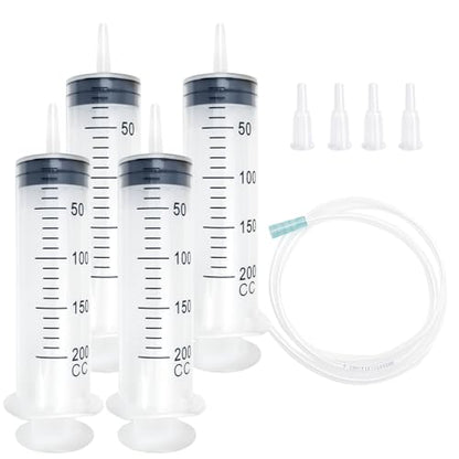200cc Plastic Syringe - Large Syringe for Liquid with 40" Tubing, Syringes for Liquid, 4 Pack - size: 200ml