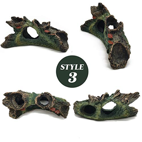 TIHOOD 3PCS Decaying Trunk Aquarium, Betta Fish Ornament, Freshwater Decoration - Resin Log With Holes and Caves for Fish Tank