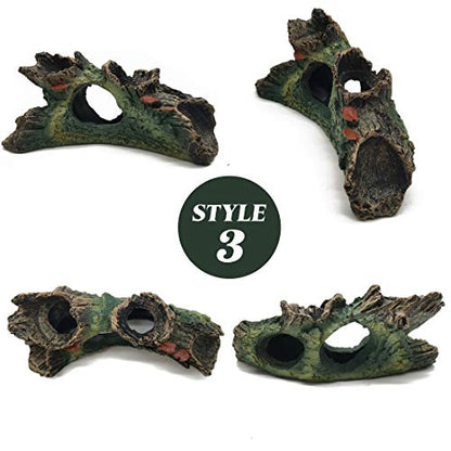 TIHOOD 3PCS Decaying Trunk Aquarium, Betta Fish Ornament, Freshwater Decoration - Resin Log With Holes and Caves for Fish Tank